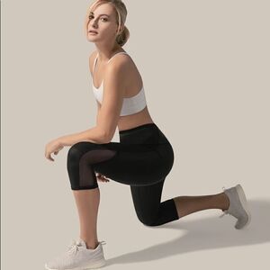 Copper Slim Black Capri Exercise Compression Leggings  Mesh Calves Size S